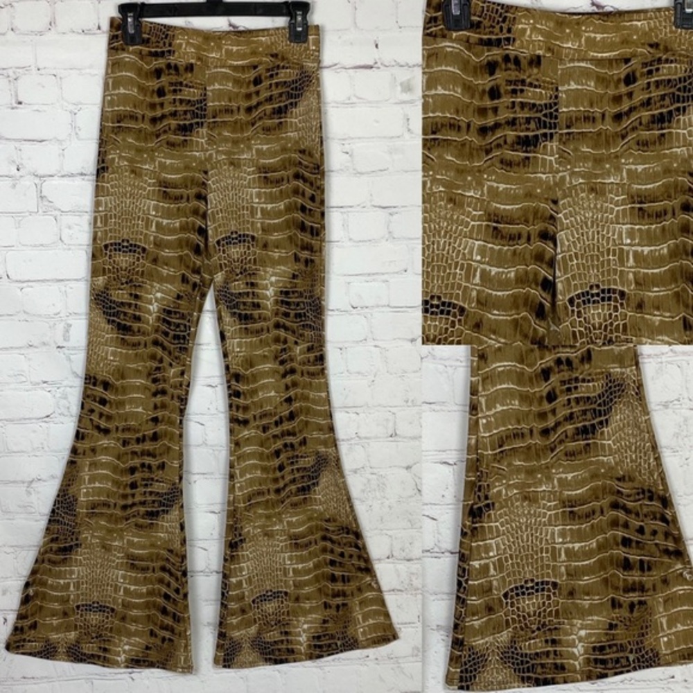 Fashion Nova Snakeskin Print Bell Bottom Chillin Pants